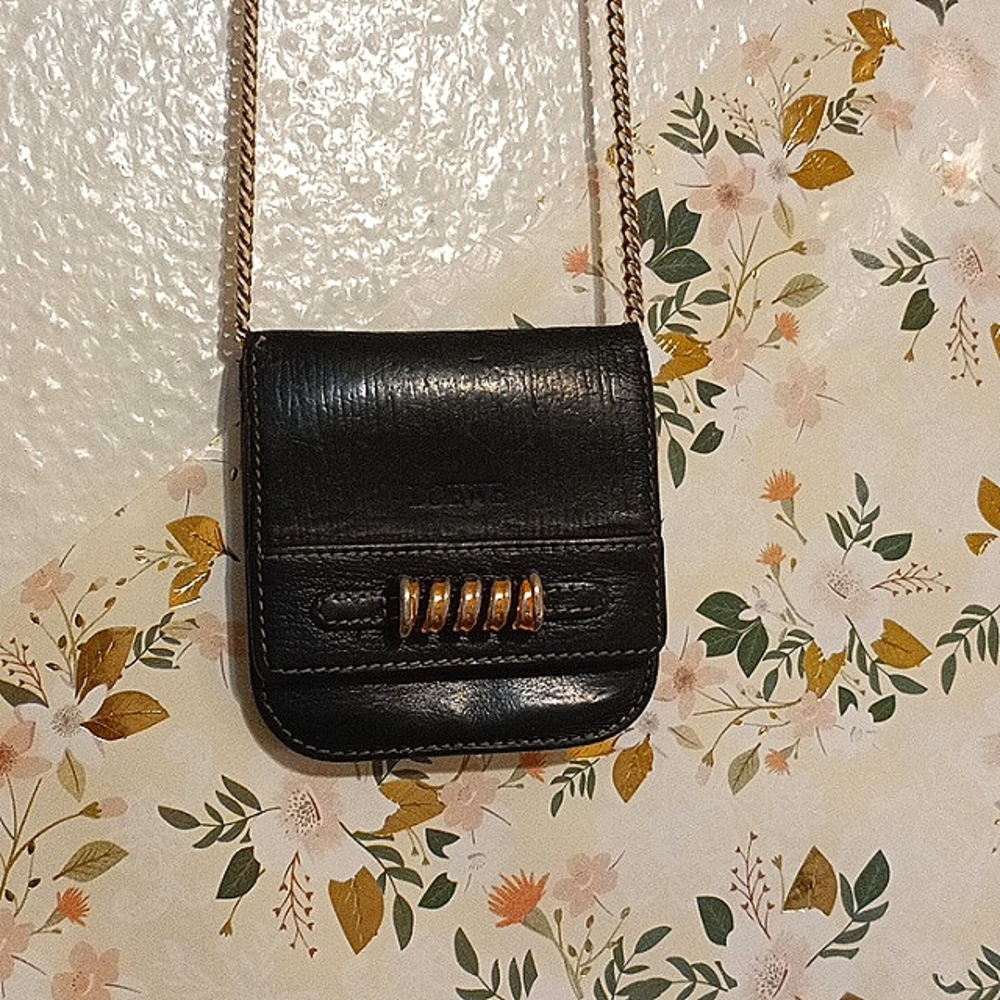 Vintage Loewe Leather Black Coin Case PocketOrganizer 3-Section Wallet